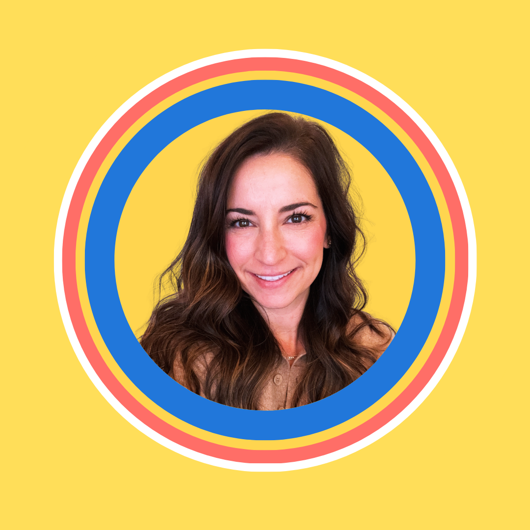 Kristen, creator of Sign-Up Scout, smiling inside a colorful circular frame